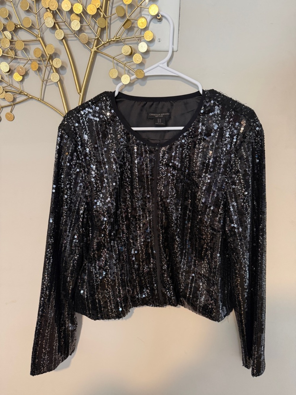 Christian Siriano Black Sequin Jacket-Style Top